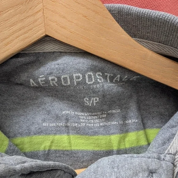 Aeropostale Mens S Polo Shirt Gray Lime Green Striped Short Sleeve A87 Cotton - Picture 5 of 7